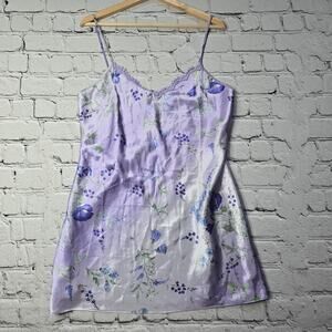 Vintage Angelique Lavender Floral Lace Accent 90s Slip Dress Size L?